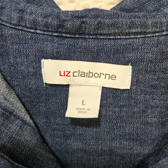Liz Claiborne Women's Size L Long Sleeve Button Up V-Neck Denim Tunic Top NWT - Picture 6 of 11